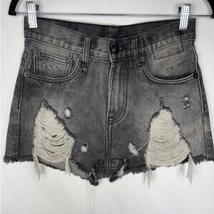 R13 Shredded Slouch Distressed Gray Black Denim Jean Shorts Women 27 Grunge
